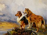 Two Collies Above a Lake by Wright Barker